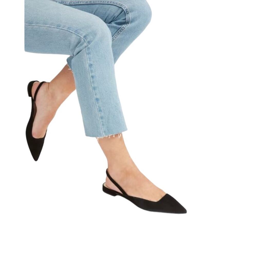 Everlane The Editor Slingback Flat Shoes Pointed Toe Suede Leather Black 6